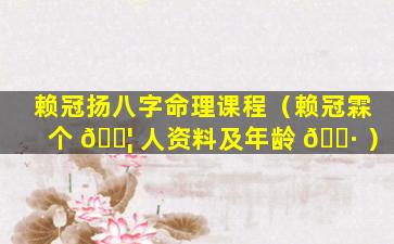 赖冠扬八字命理课程（赖冠霖个 🐦 人资料及年龄 🕷 ）